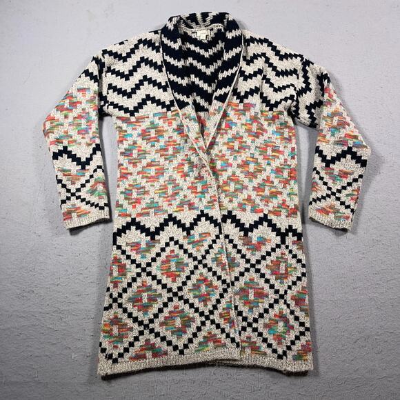 Debut Cardigan Sweater Women Medium Open Front Longline Aztec Knit Boho‎ - Picture 1 of 8